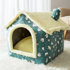 Dog Autumn And Winter Pet Cat Sponge Nest Teddy Closed (Option: Green Bear House-M)