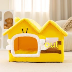 Dog Autumn And Winter Pet Cat Sponge Nest Teddy Closed (Option: Yellow Bees-L)