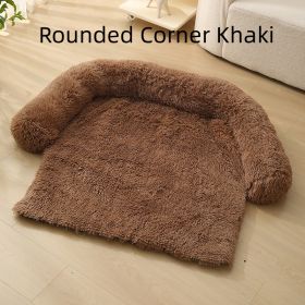 Pet Dog Plush Winter Warm Sofa Cushion (Option: Rounded Corner Khaki-L)