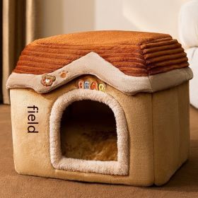 Dog Autumn And Winter Pet Cat Sponge Nest Teddy Closed (Option: Brown Bear Castle-S)