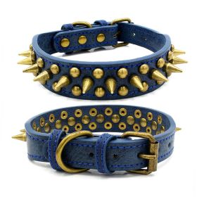 404 POPMARKET Retro Studded Spiked Rivet Large Dog Pet Leather Collar Pit Bull S-XL (Option: Blue-XL)