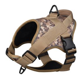 Dog Harness; large dog training tactical chest strap; K9 pet chest strap; vest type reflective dog rope; explosion-proof impulse traction (Specification (L * W): S, colour: Yellow camouflage)