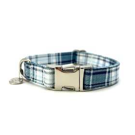 Adjustable Collar - Quick Release Metal Alloy - Blue Plaid (Color: Blue Plaid, size: large)