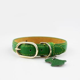 Pet Leather Collar Color Cowhide (Option: Green-L)