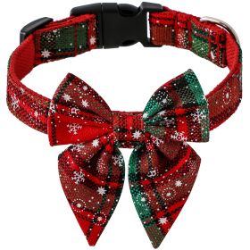 Pet Collar Bow Tie Christmas Dog (Option: Red And Green Snowflake-L)